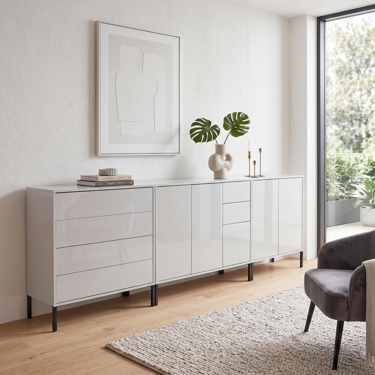 SIDEBOARD Mailand 7 B: 263,5 cm Weiß - Weiß Hochglanz/Anthrazit, MODERN, Holzwerkstoff (263,5/86/33cm) - MID.YOU