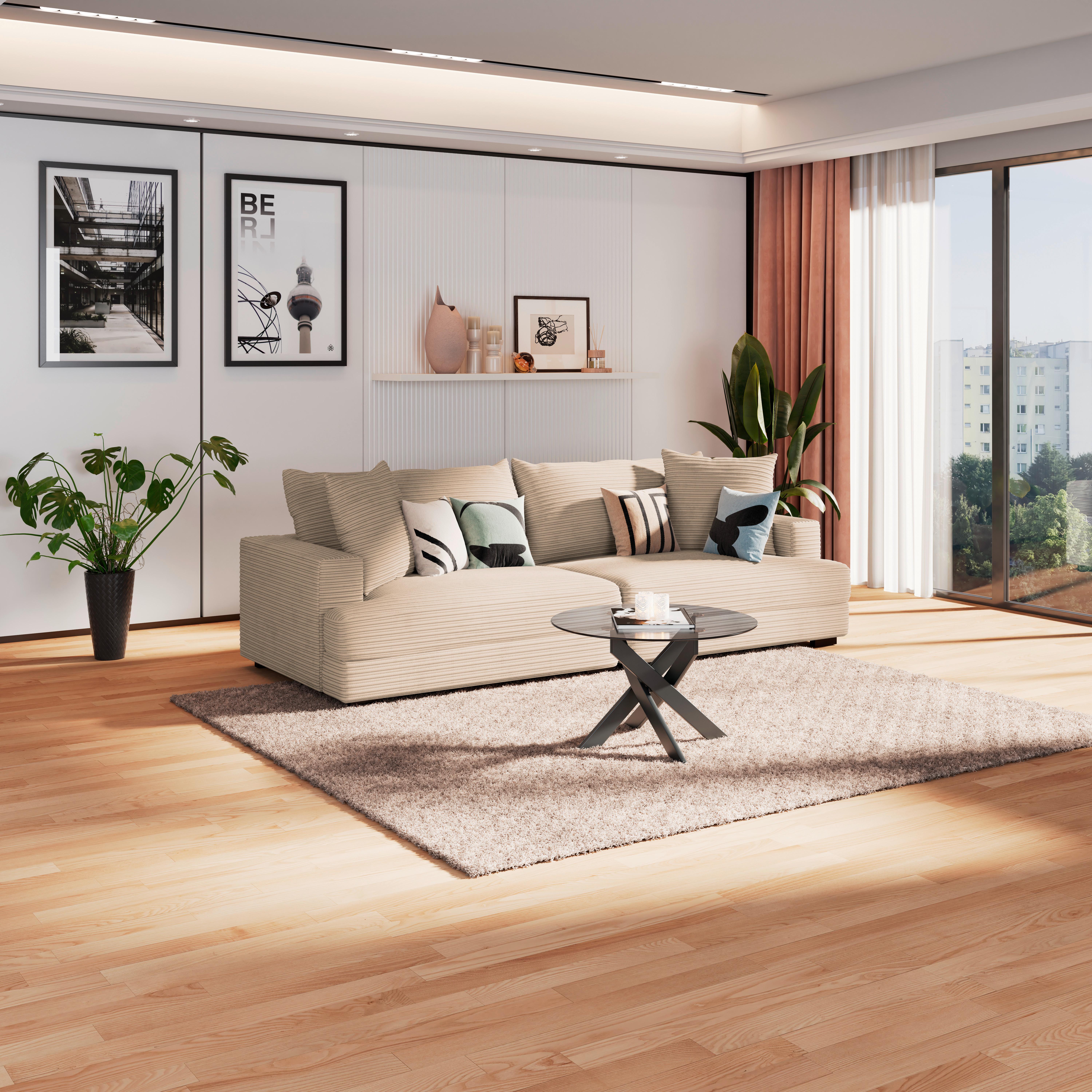 Megasofa Pelle mit Zierkissen B: 261 cm Creme Cord - Wengefarben/Creme, Trend, Textil (261/124cm) - Luca Bessoni