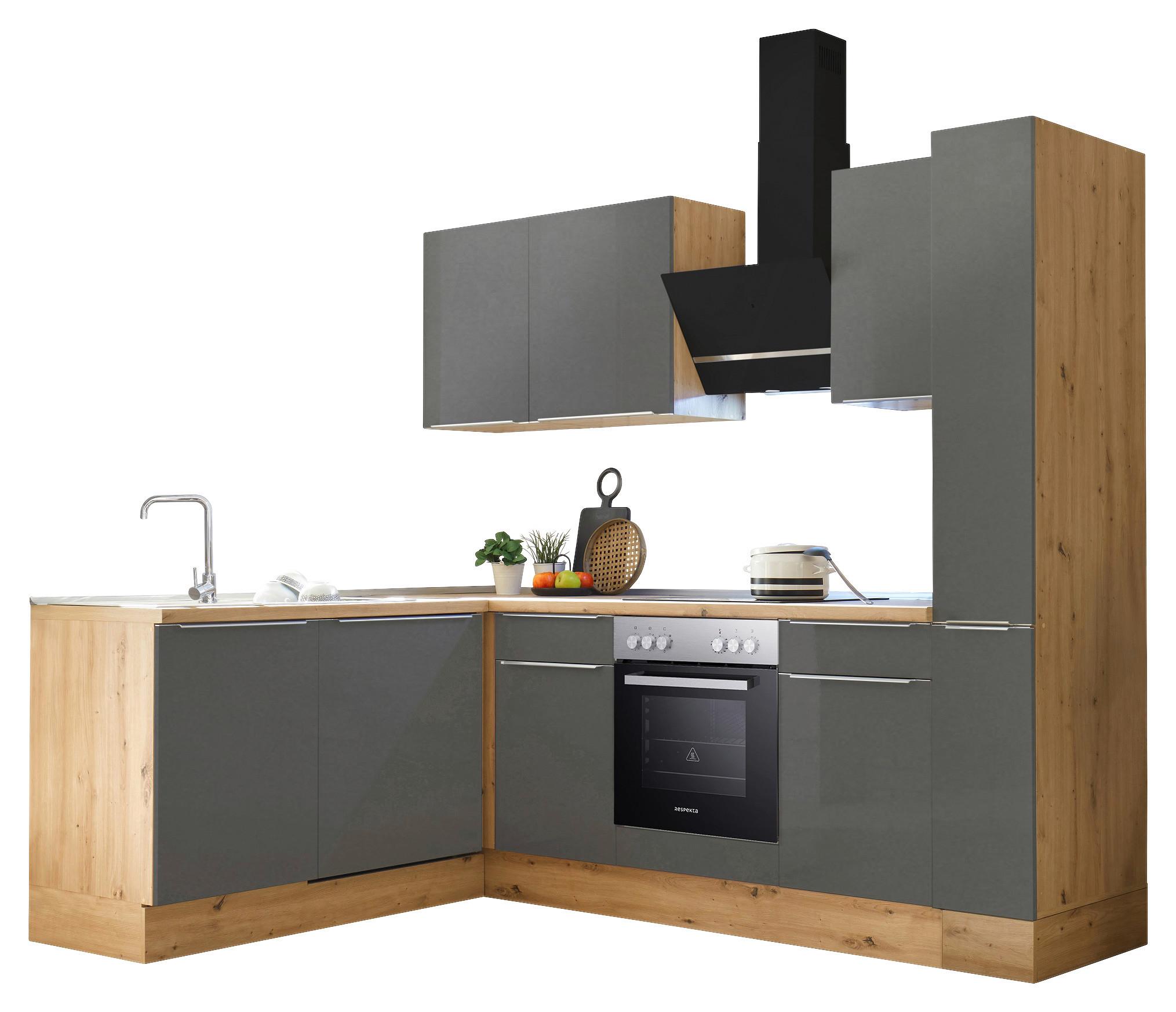 Eckküche mit Geräten 250x170 cm Grau/Eiche Dekor, Modern - Anthrazit/Eiche Artisan, LIFESTYLE, Holzwerkstoff (250/170cm) - Respekta