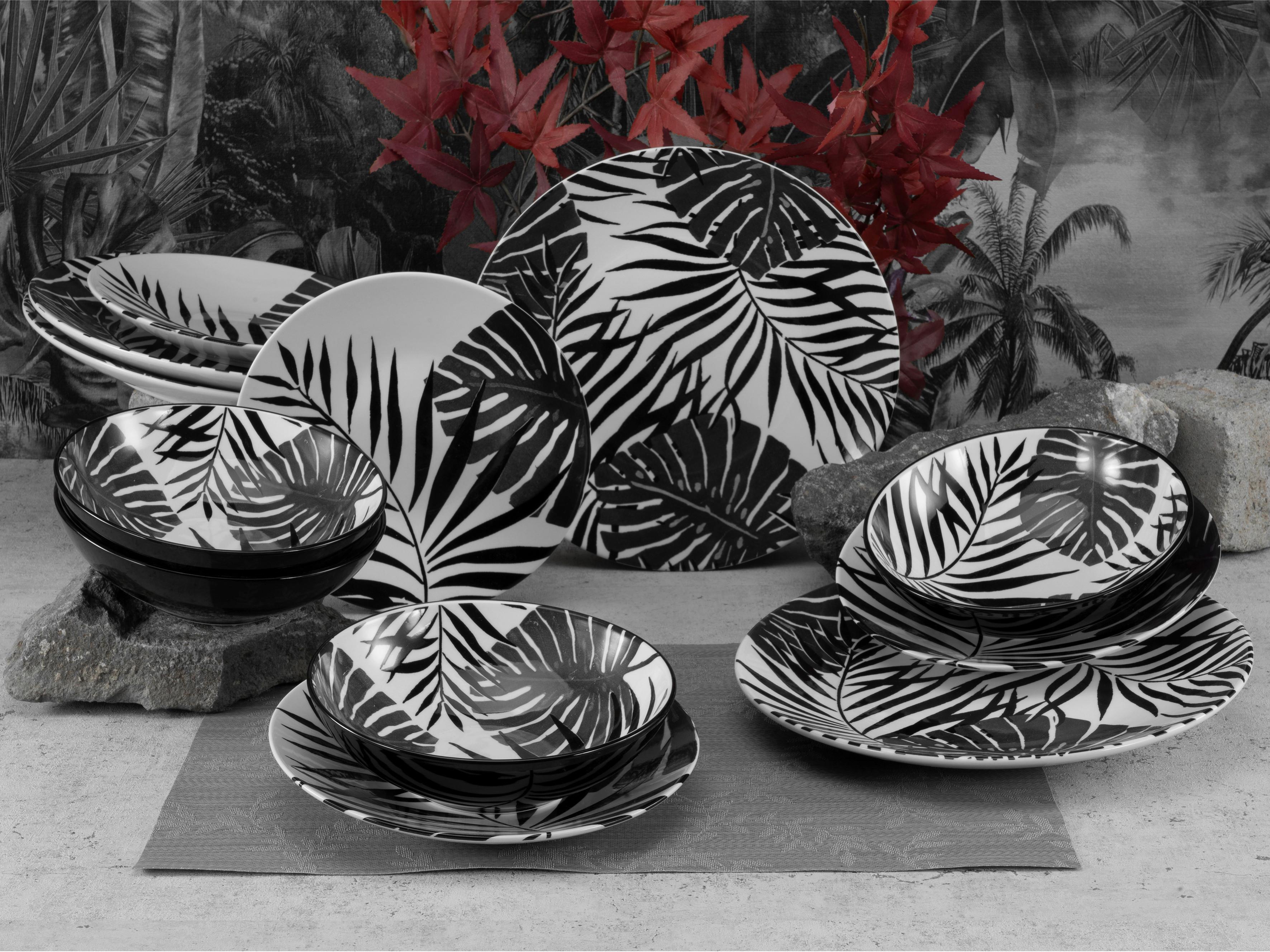 Kombiservice Keramik 4 Personen Geschirr Set - Schwarz/Weiß, Basics, Keramik - Creatable