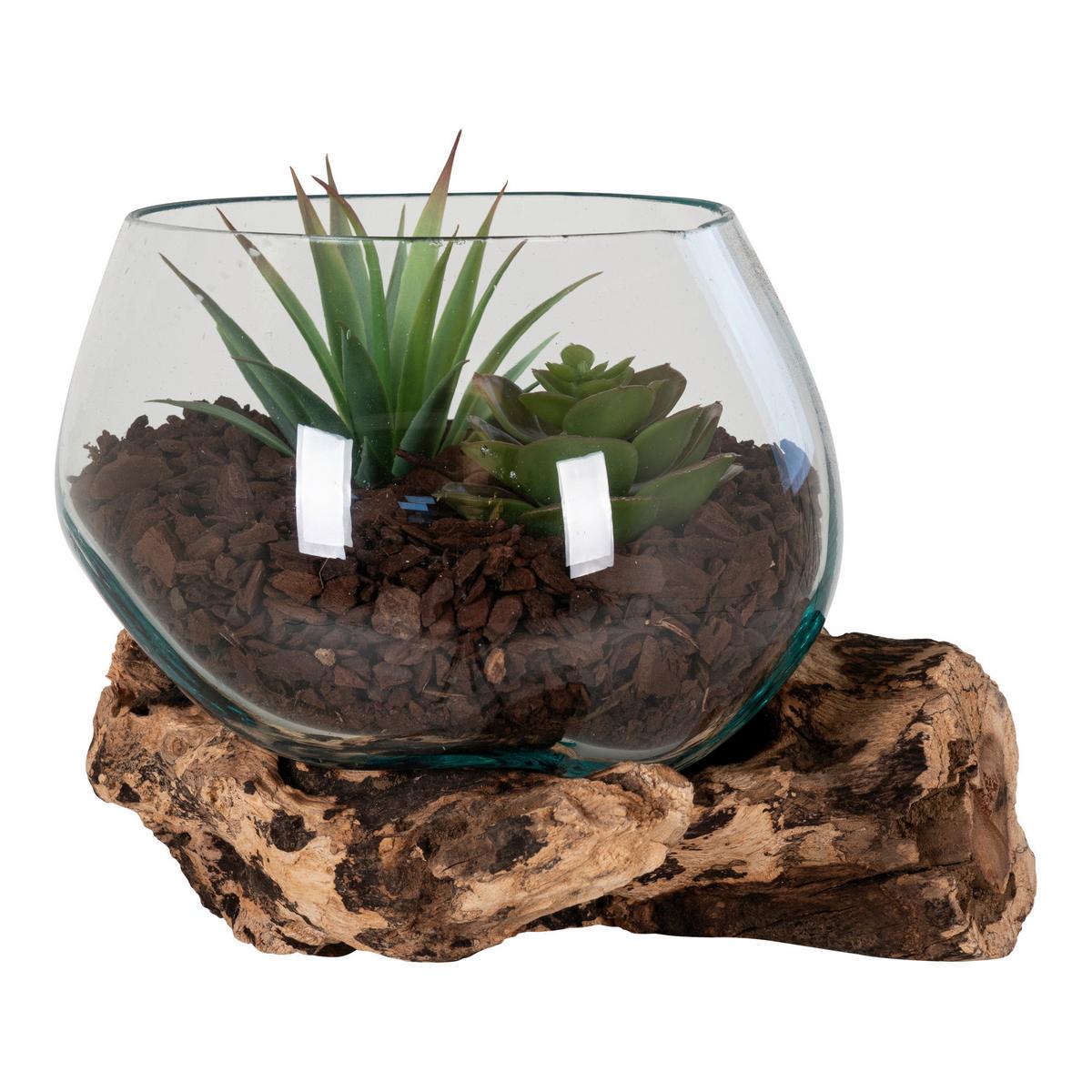 Vase Transparent Teakfarben B: 15cm - Transparent/Teakfarben, Design, Glas/Holz (15/15/15cm)