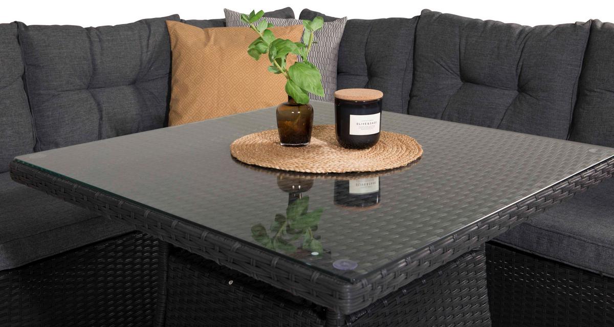Loungegarnitur Watford - Schwarz/Grau, KONVENTIONELL, Glas/Kunststoff - Gardenson