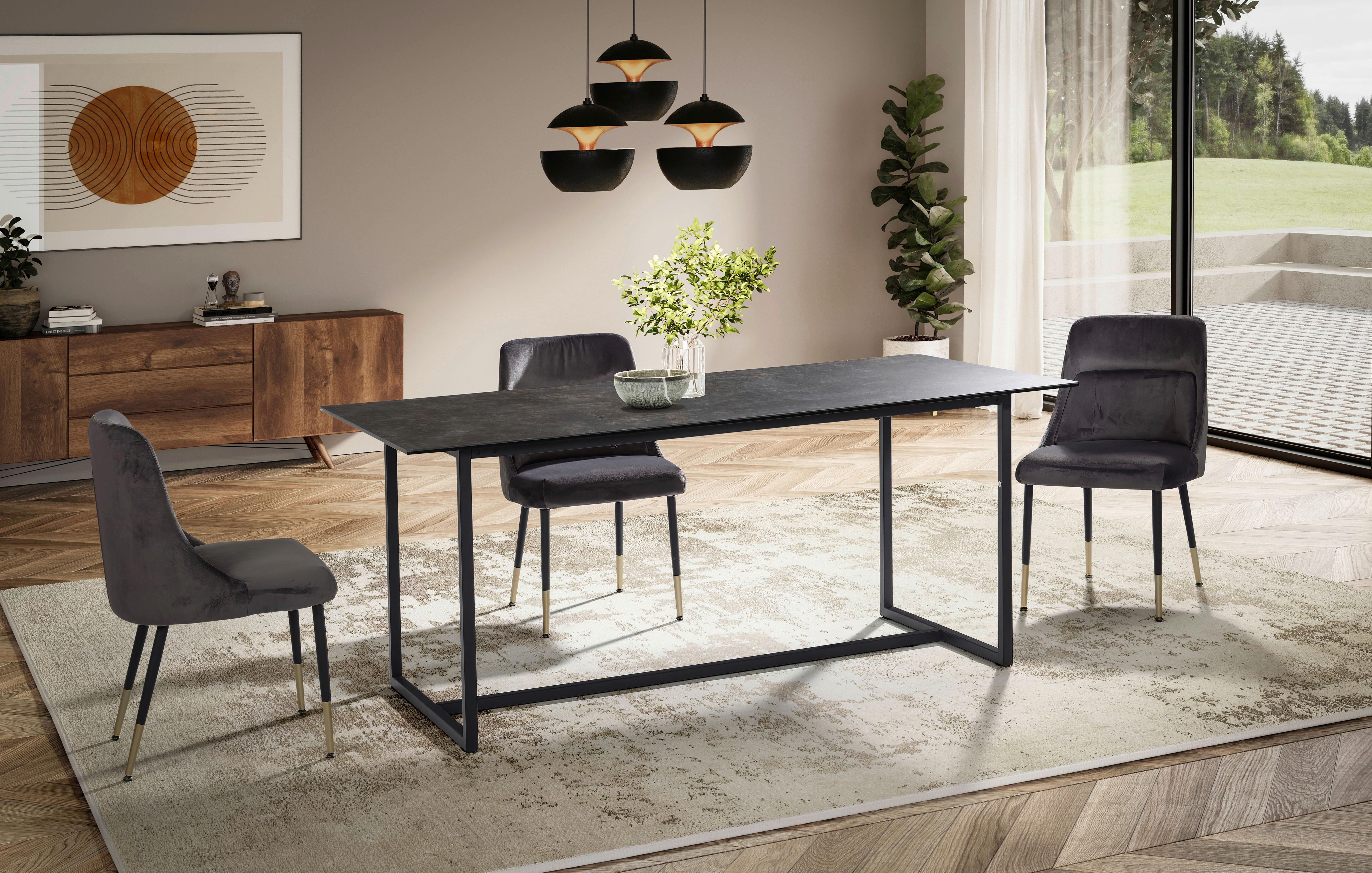 Esstisch Schwarz, L: 180 cm - Schwarz, Design, Keramik/Metall (180/90/76cm) - MID.YOU