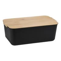 Brotbox Schwarz, Naturfarben L: 30,5cm - Schwarz/Naturfarben, Basics, Naturmaterialien/Kunststoff (30.5/18.5/12cm) - Kesper