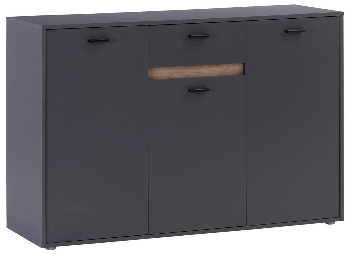 Kommode mit Bügelgriff B: 138,4 cm Slot 3t Dunkelgrau - Dunkelgrau, MODERN, Holzwerkstoff (138,4/90/40cm)