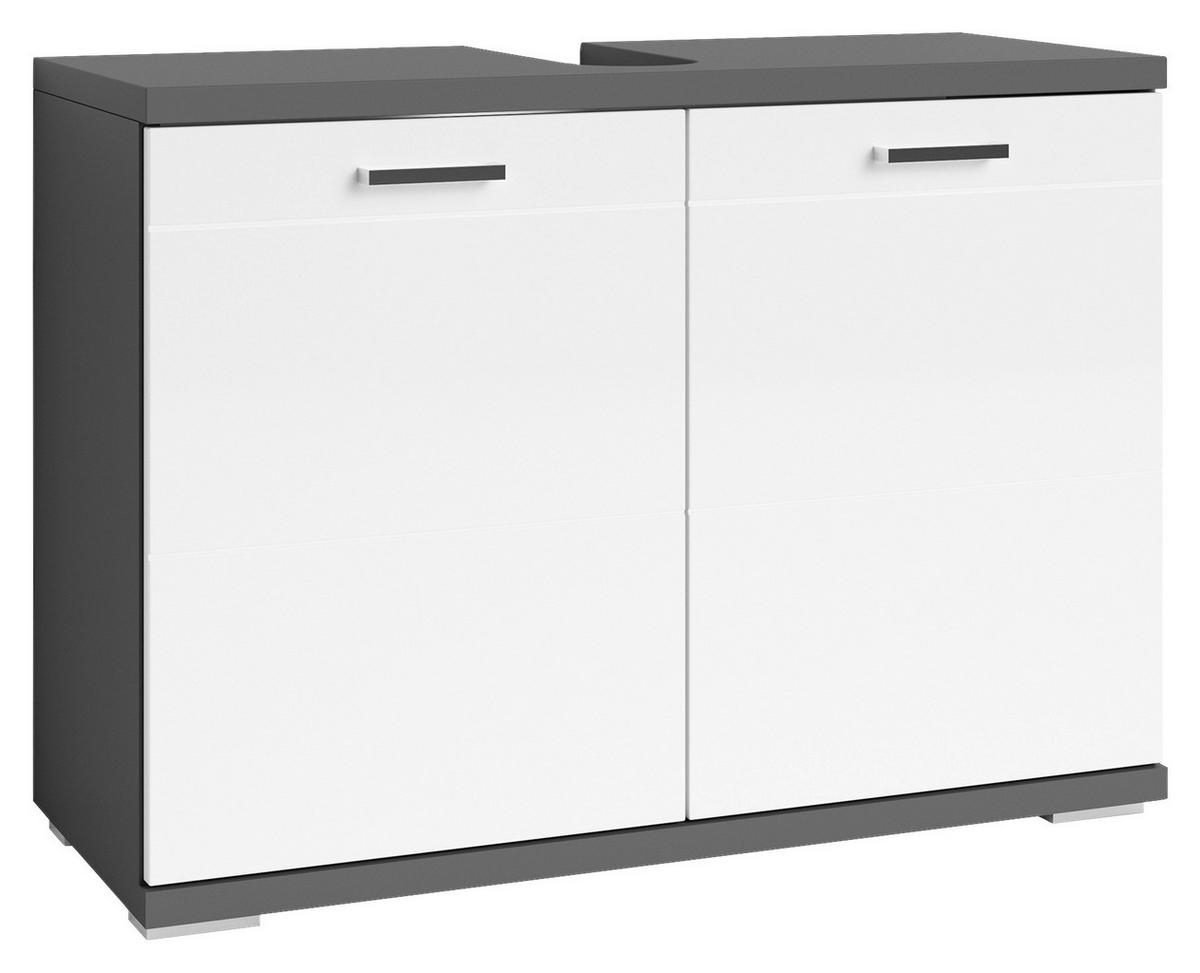 Waschbeckenunterschrank Nebraska B: 80cm Anthrazit - Chromfarben/Weiß Hochglanz, MODERN, Holzwerkstoff (80/59/31,5cm) - MID.YOU