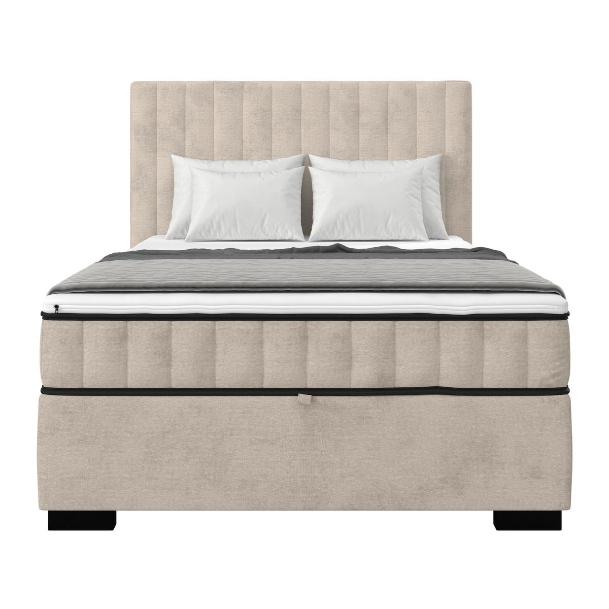 Boxbett Maya inkl. Bettkasten Sandfarben 140x220 cm - Sandfarben/Schwarz, MODERN, Holz/Holzwerkstoff (140/220cm)