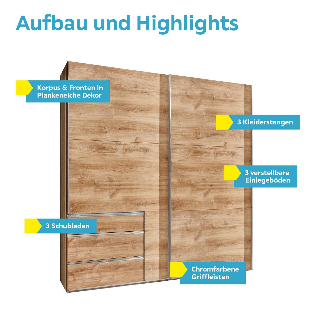 Schwebetürenschrank Mit Laden 250cm Level 36a, Eiche Dekor - Eichefarben, MODERN, Holzwerkstoff (250/216/65cm) - MID.YOU