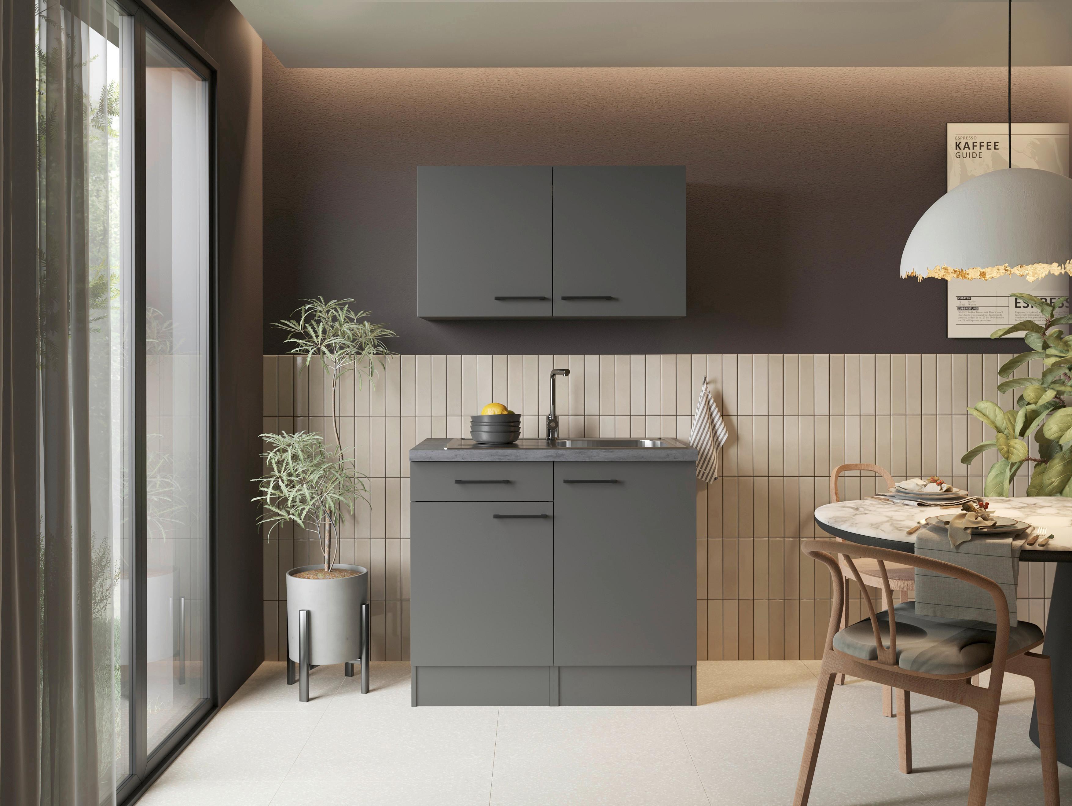 MINIKÜCHE Oliver, Grau B: 100 cm - Grau, Trend, Holzwerkstoff (100cm) - Respekta