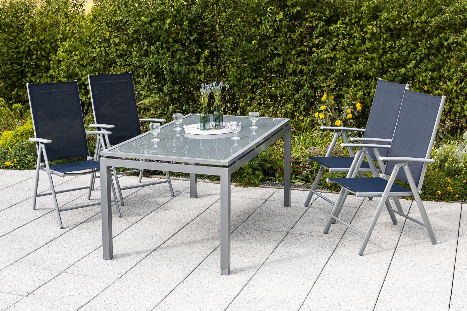 Gartensessel Klappbar Amalfi Metall/Textil - Silberfarben/Dunkelblau, ROMANTIK / LANDHAUS, Textil/Metall (57/108/65cm) - Gardenson