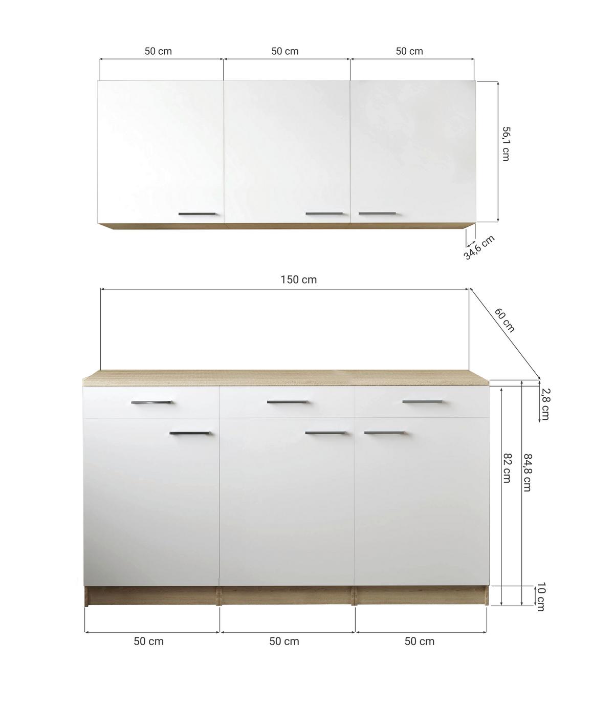 Miniküche Merle Schwarz, Eiche Dekor B: 150 cm - Eichefarben/Schwarz, Basics, Holzwerkstoff (150cm) - Respekta