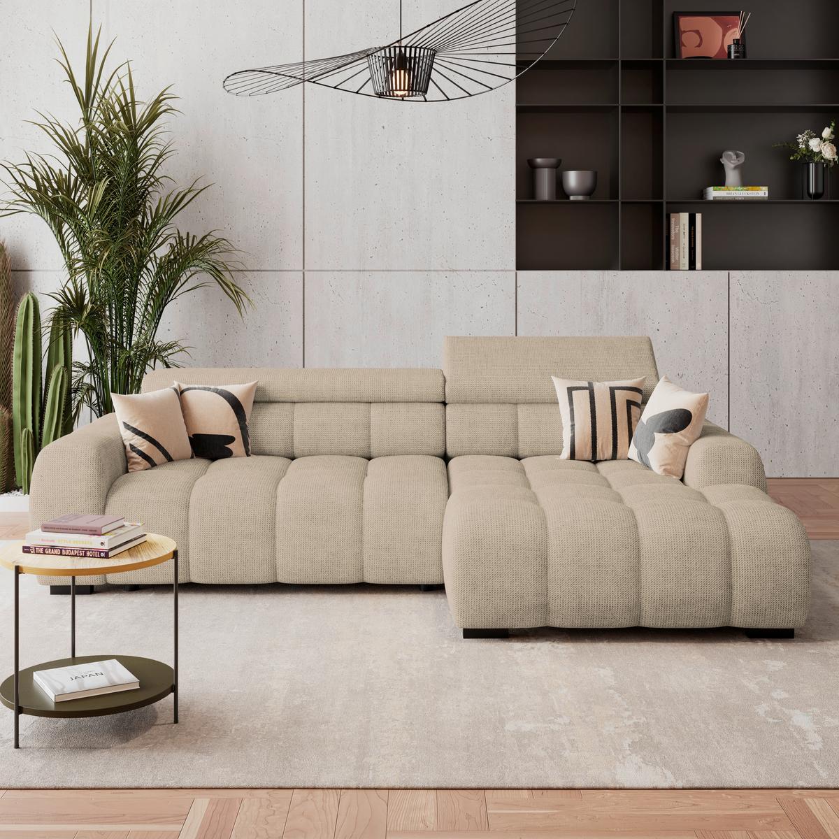 Ecksofa Fargo S Braun, B: 285 Cm - Beige/Schwarz, Trend, Textil (285/168cm)