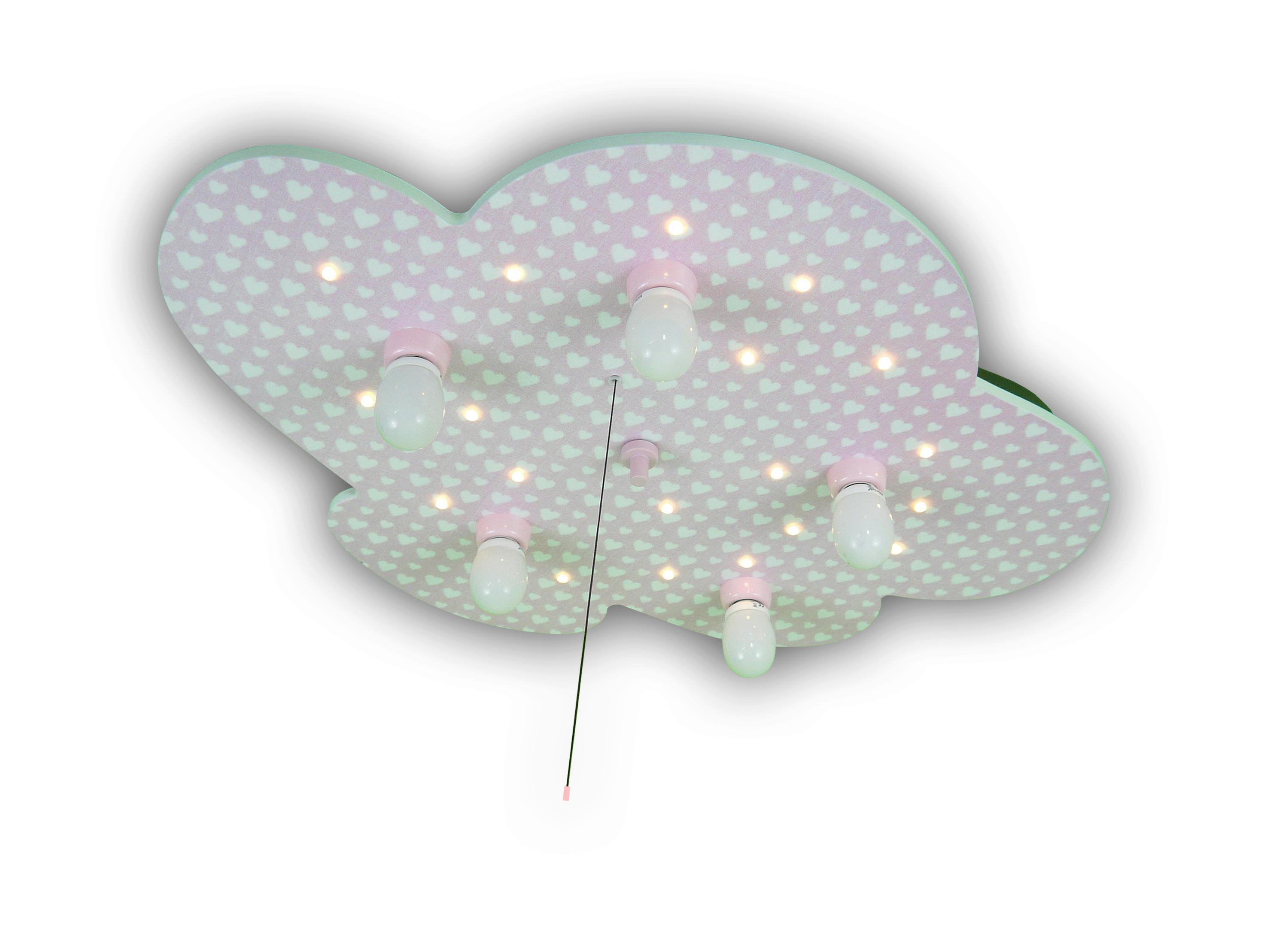 Kinderdeckenleuchte Miniherzen L: 74 Cm Mit Sternenhimmel - Rosa/Weiß, Trend, Holz (74/7/57cm) - Niermann