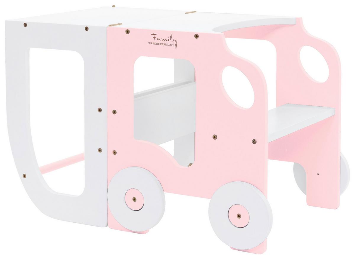 Kombihochstuhl Car Step Stool Weiss/Pink - Pink/Weiß, Basics, Holz (38/90/40cm)