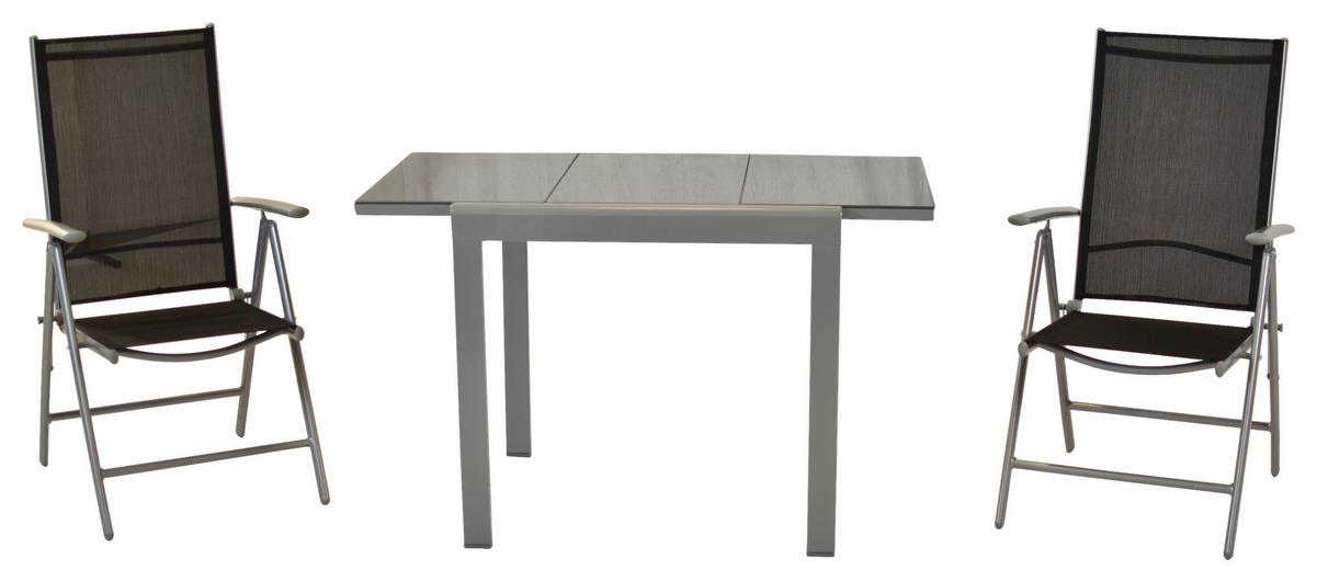 Gartenmöbel Set 3-Tlg. Amalfi aus Aluminium - Silberfarben/Schwarz, MODERN, Metall - Gardenson