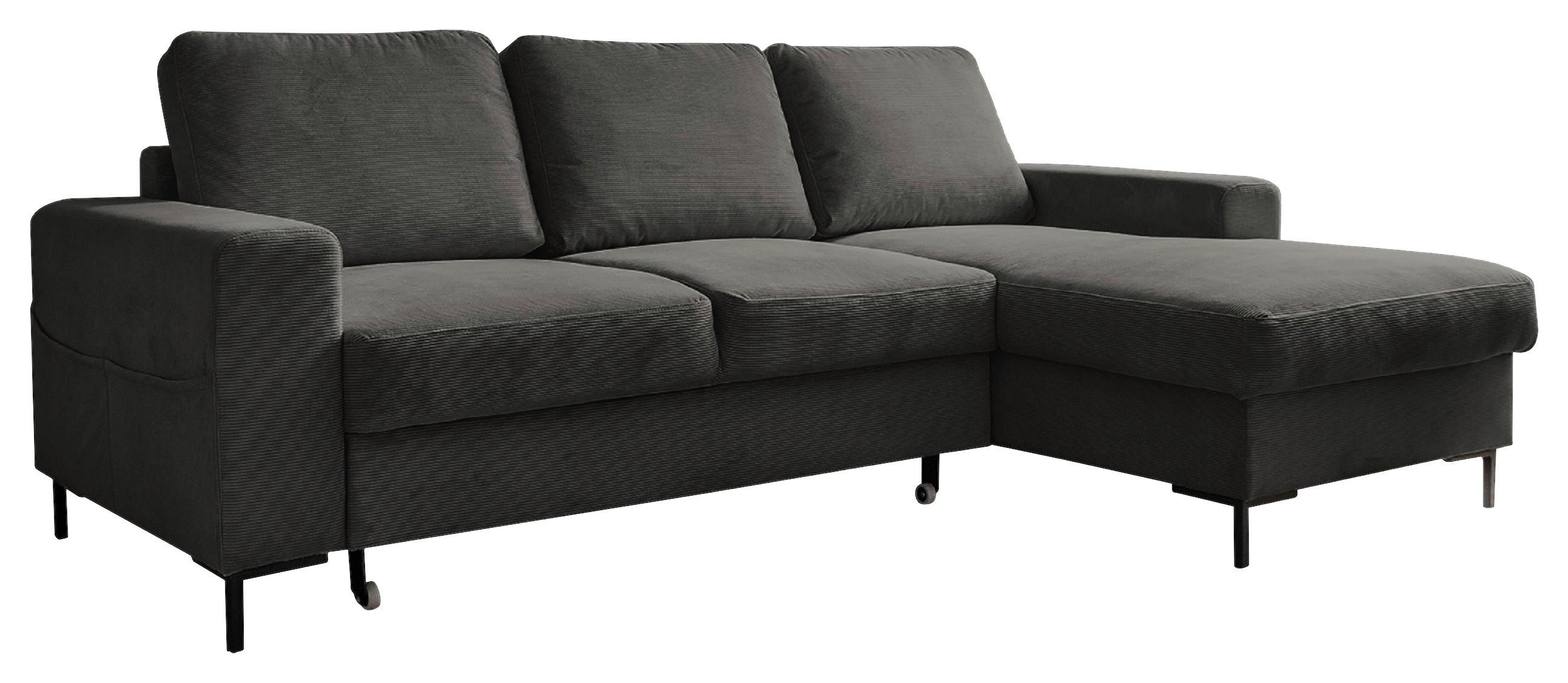 Rohová Rozkládací Pohovka Lofty Lilly, Pravý Roh, Šedá - šedá/černá, Moderní, kov/dřevo (236/148cm) - MID.YOU