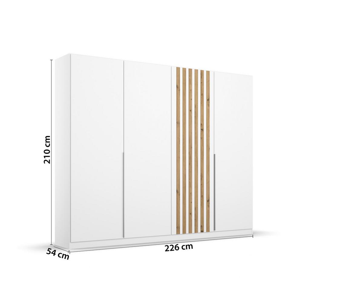 Drehtürenschrank 225 cm Lamella Weiß/Eiche Dekor - Weiß/Eiche Artisan, MODERN, Holzwerkstoff (226/210/54cm) - Rauch Möbel