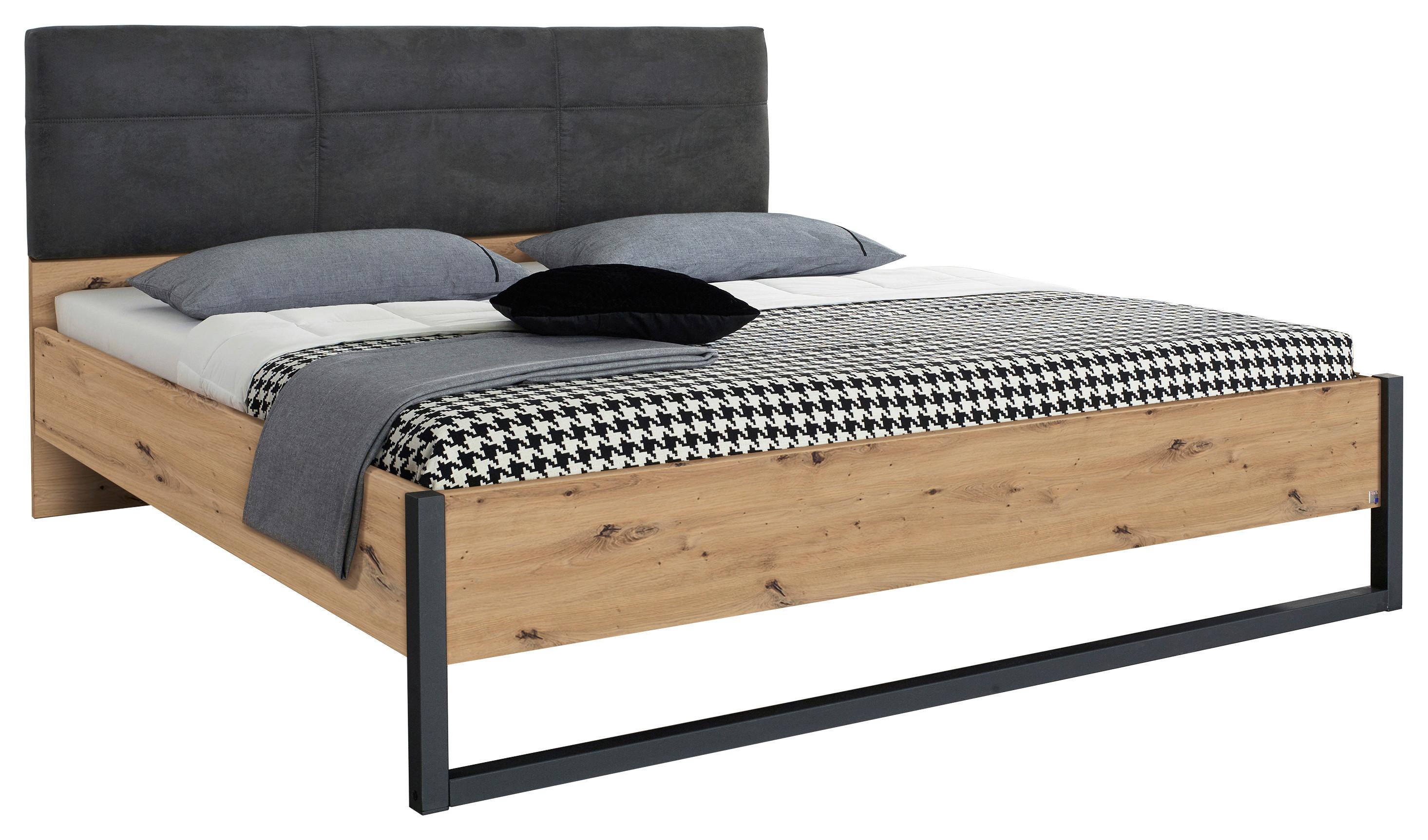 Bett 180x200 Cm Tampa Anthrazit/eiche Dekor - Eichefarben/Dunkelgrau, KONVENTIONELL, Textil (180/200cm) - Rauch Möbel