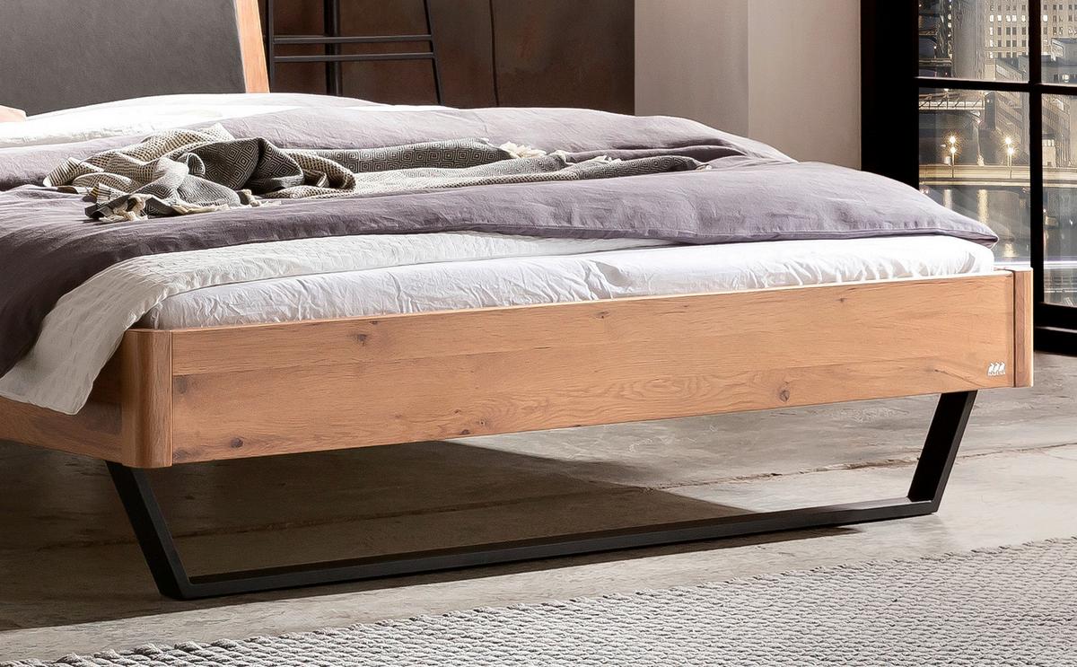 Bett Marola Wildeiche 140x200 Cm - Wildeiche/Dunkelgrau, MODERN, Holz/Textil (140/200cm) - Hasena