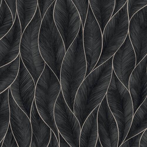 Vliestapete Subtle Leaves, Blau/schwarz - Blau/Schwarz, Basics, Papier/Kunststoff (52/1005cm)
