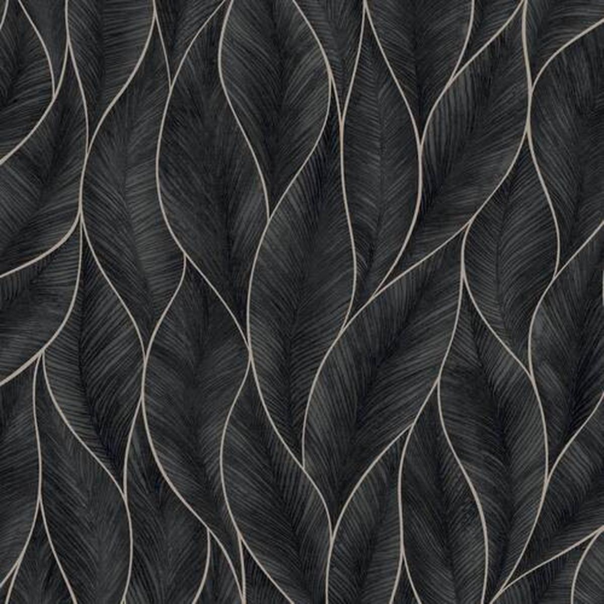 Vliestapete Subtle Leaves, Blau/Schwarz - Blau/Schwarz, Basics, Papier/Kunststoff (52/1005cm)