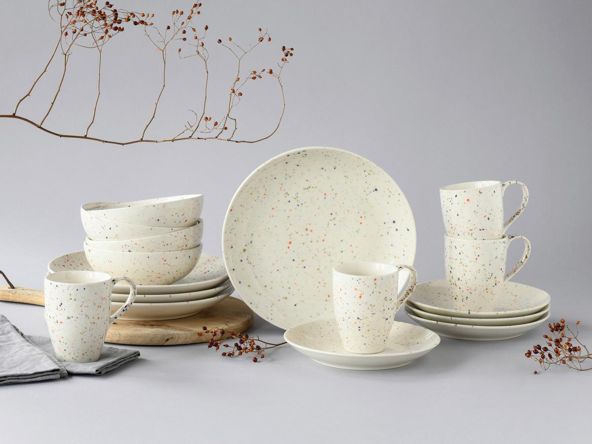 Kombiservice Confetti Weiß Creme 16--Teilig - Creme, Basics, Keramik - Creatable
