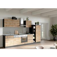 Küchenzeile Turin mit Geräte B: 330 cm Graphit/Eiche Dekor - Eiche Wotan/Graphitfarben, Design, Holzwerkstoff (330cm) - Held