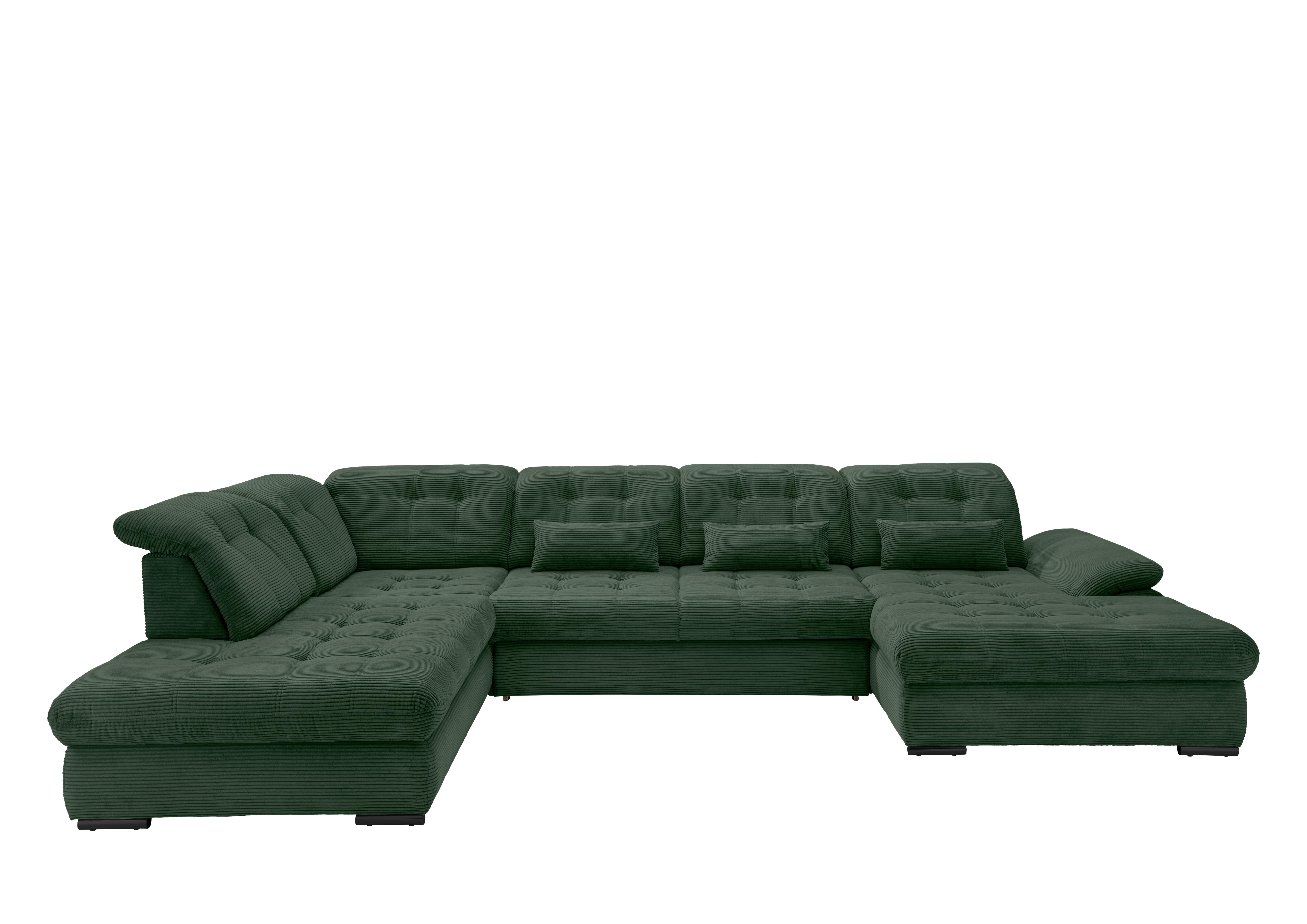 Wohnlandschaft mit Bettkasten Rigatti Dunkelgrün B: 387 cm - Dunkelgrün/Schwarz, MODERN, Textil (252/387/184cm) - Livetastic