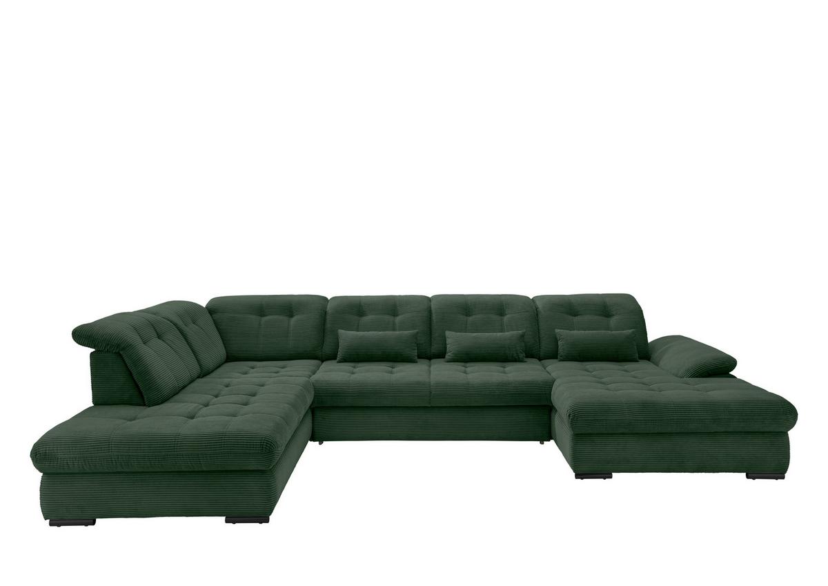 Wohnlandschaft Mit Bettkasten Rigatti Dunkelgrün B: 387 Cm - Dunkelgrün/Schwarz, MODERN, Textil (252/387/184cm) - Livetastic