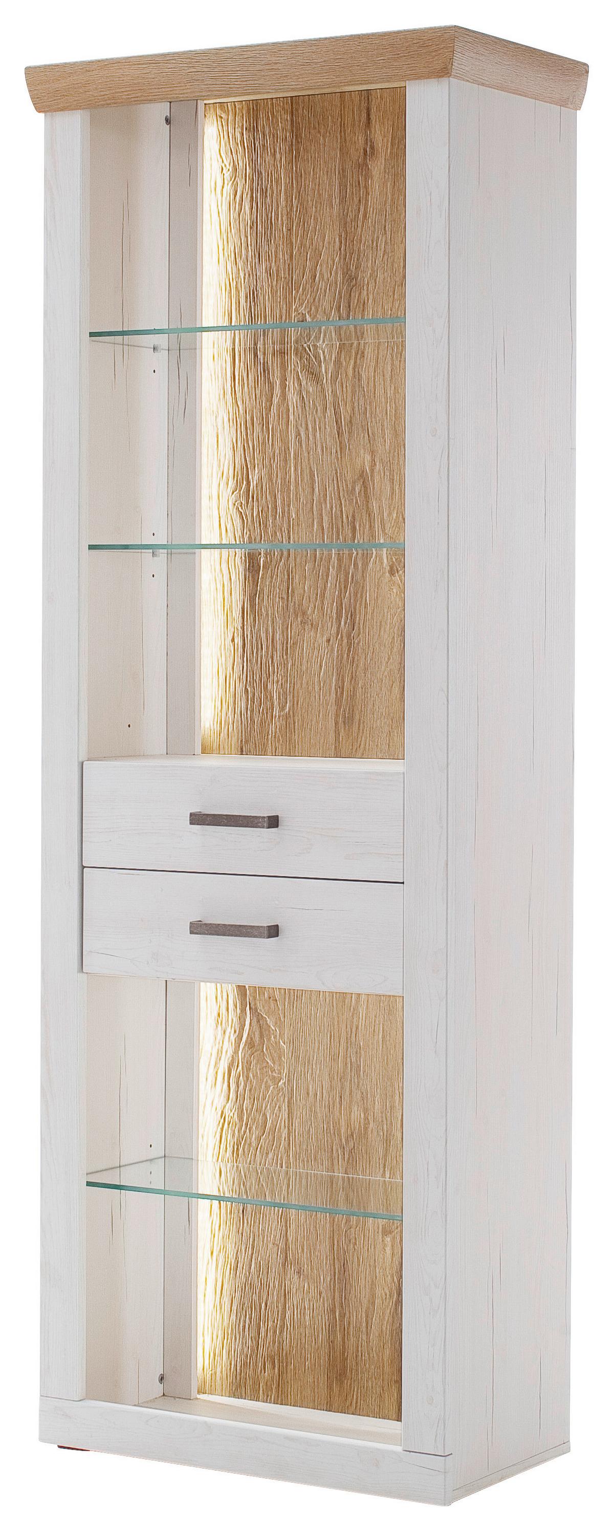 Regal mit Laden Madrid B: 71 cm Eiche-/Pinienfarben - Eichefarben/Schwarz, Design, Glas/Holzwerkstoff (71/205/40cm) - MID.YOU