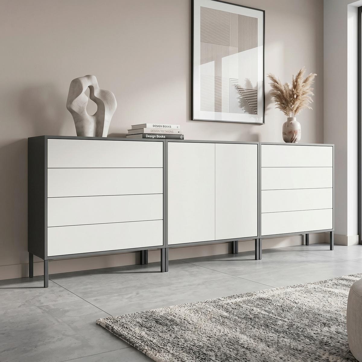 SIDEBOARD Mailand4B:237cmAnthrazit/Weiß - Anthrazit/Weiß, MODERN, Holzwerkstoff (237/86/33cm) - MID.YOU