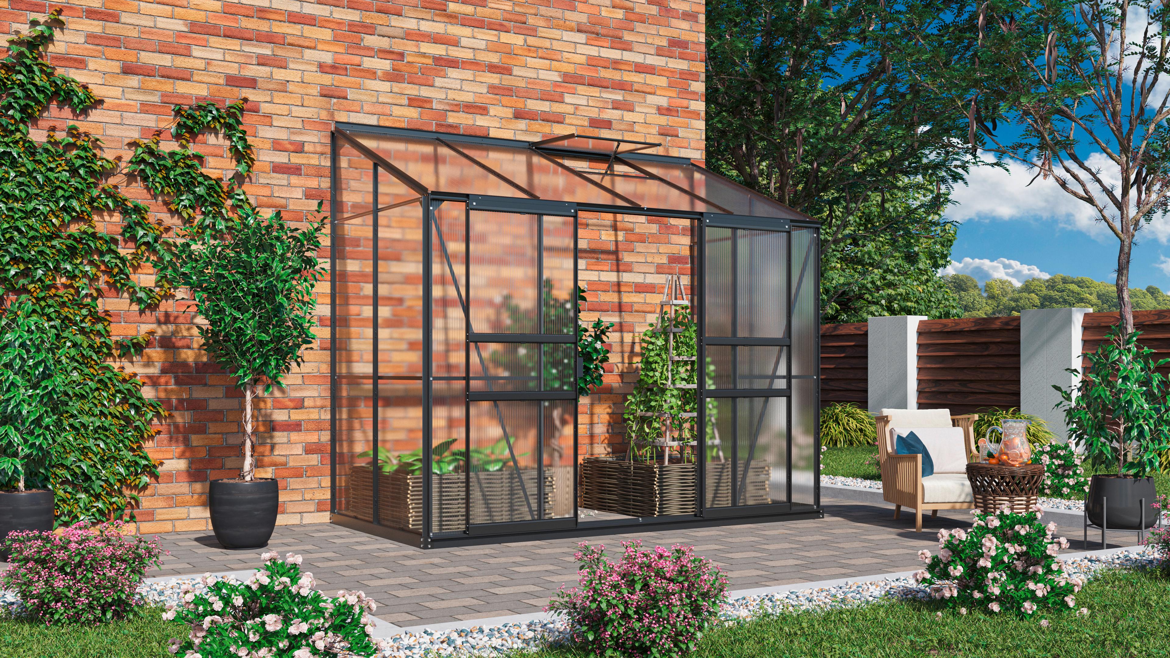 Anlehn-Gewächshausbausatz Ida 3300 Hkp 4mm, Schwarz