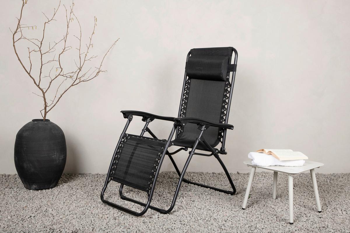 Garten-Relaxsessel Melker - Schwarz, KONVENTIONELL, Kunststoff/Textil (68/112/90cm) - Gardenson