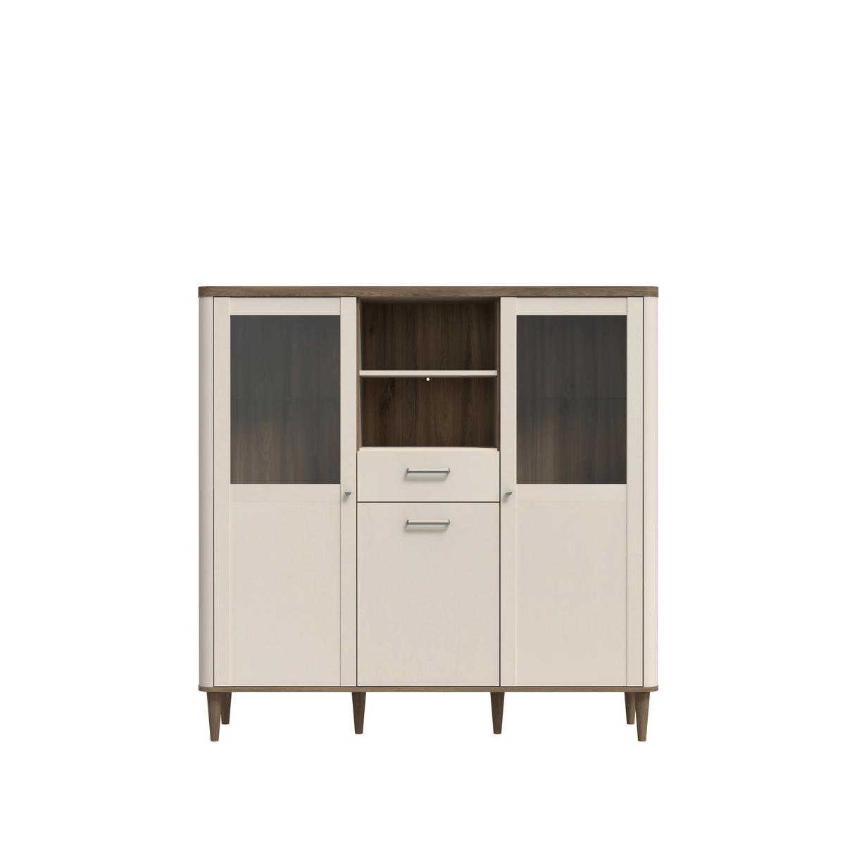 VITRÍNA LACETTI - piesková/farba duba, Modern, kompozitné drevo/sklo (144,8/142,9/41,2cm)