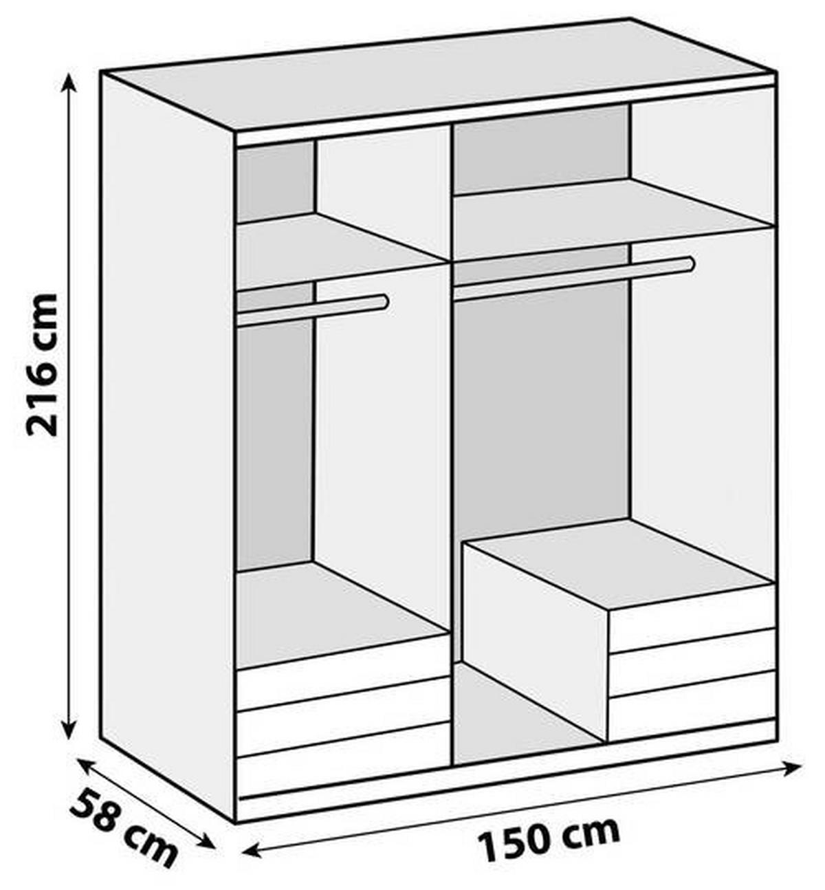 Šatníková skriňa LEVEL 36 D - biela s vysokým leskom/farba duba, Modern, kompozitné drevo (150/216/58cm) - MID.YOU