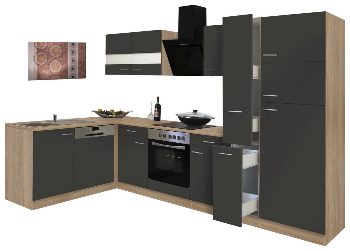 Eckküche Economy mit Geräten 172x310 cm Grau/Eiche Dekor - Eichefarben/Grau, Basics, Glas/Holzwerkstoff (172/310cm) - Respekta