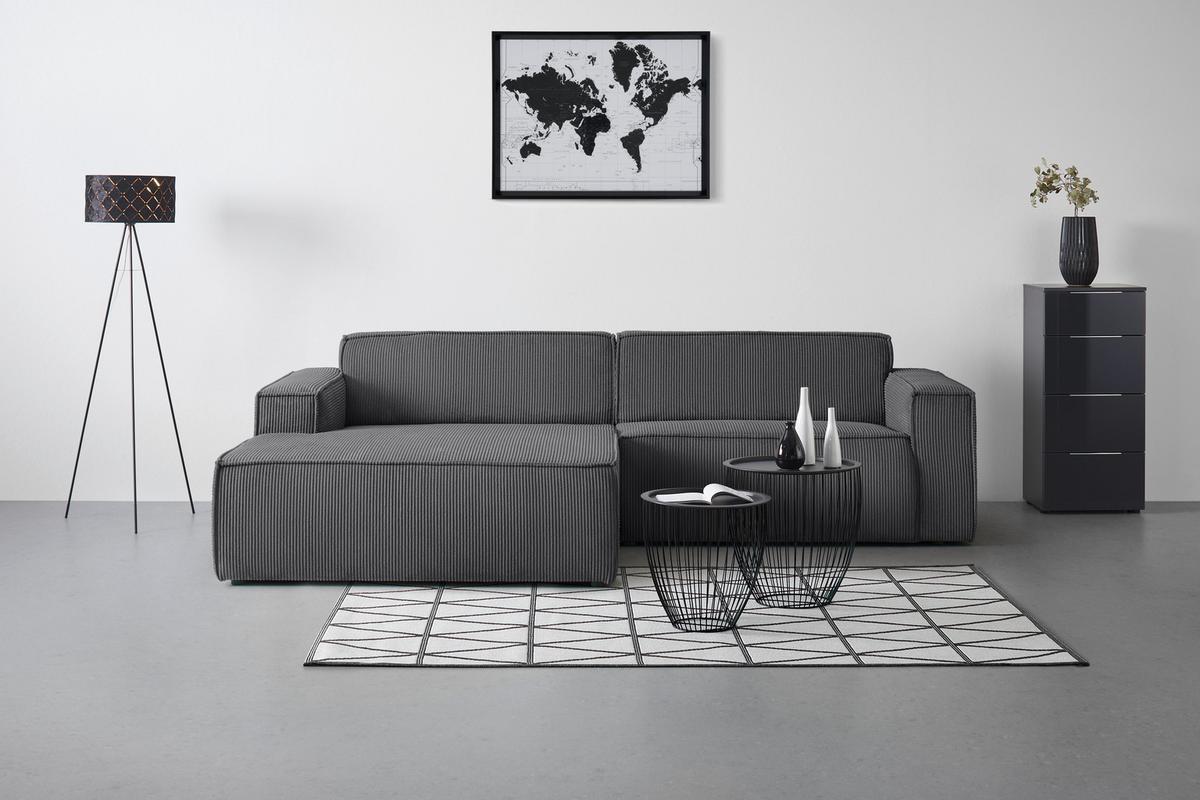Rohová sedačka LOFT, levá, antracitový manšestr - černá/světle zelená, Moderní, textil/plast (172/75/265cm) - Mömax