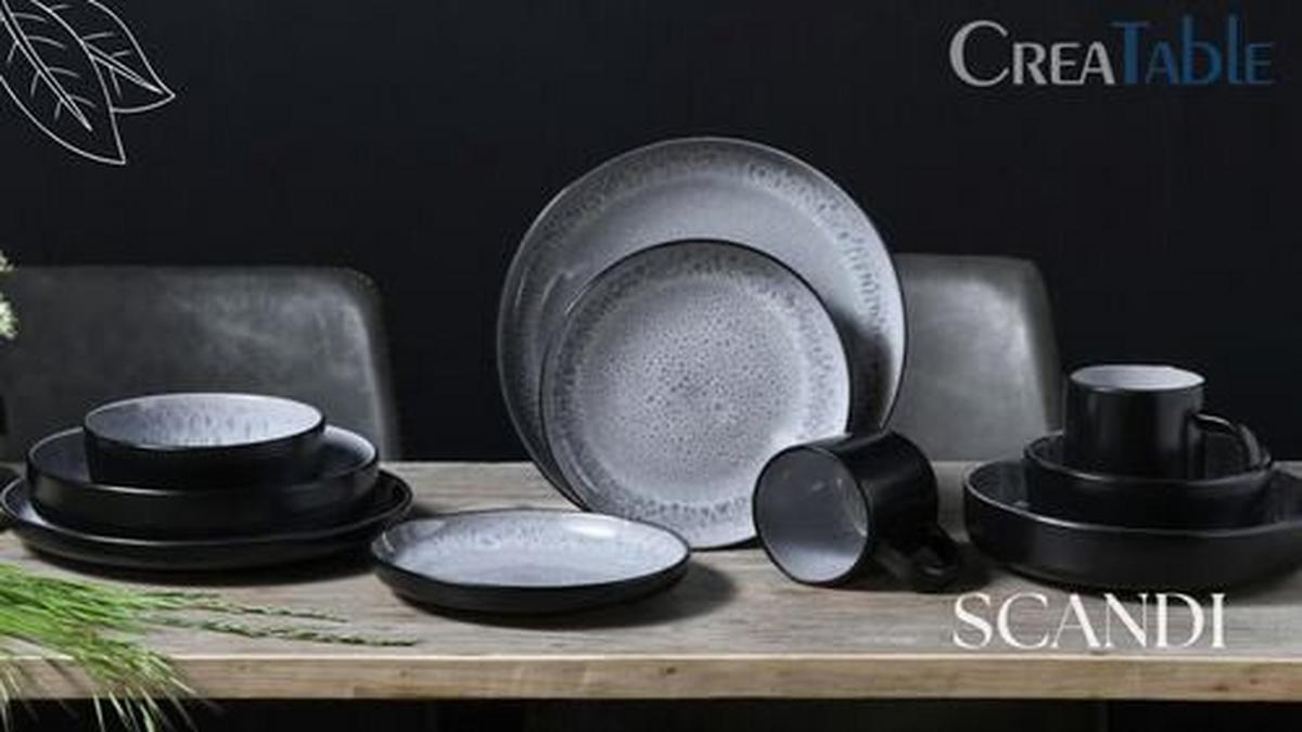 Jídelní souprava 18-dílná - světle šedá, Trend, keramika - Creatable