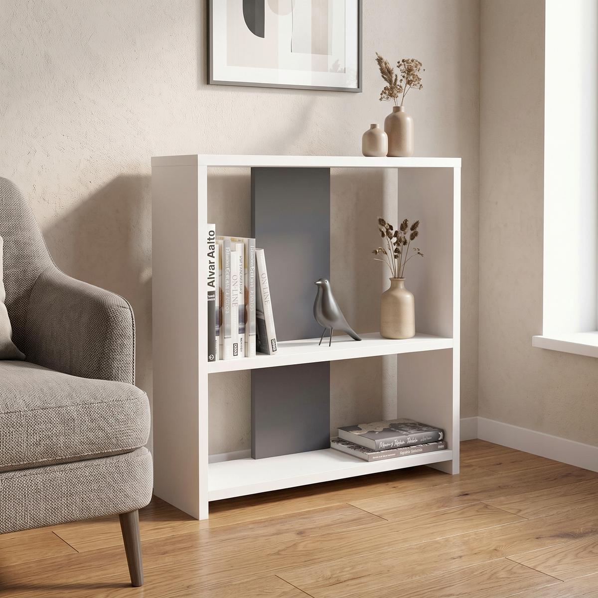 Regál, antracitová, biela - biela/antracitová, Design, kompozitné drevo (60/62/17,6cm) - Livetastic