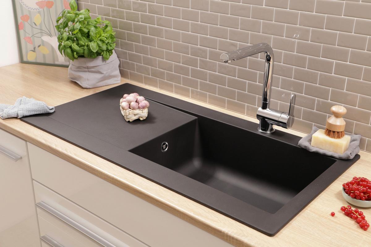 SPÜLE Schwarz B: 100cm - Schwarz, Trend, Glas/Kunststoff (100/19,8/50cm) - Respekta