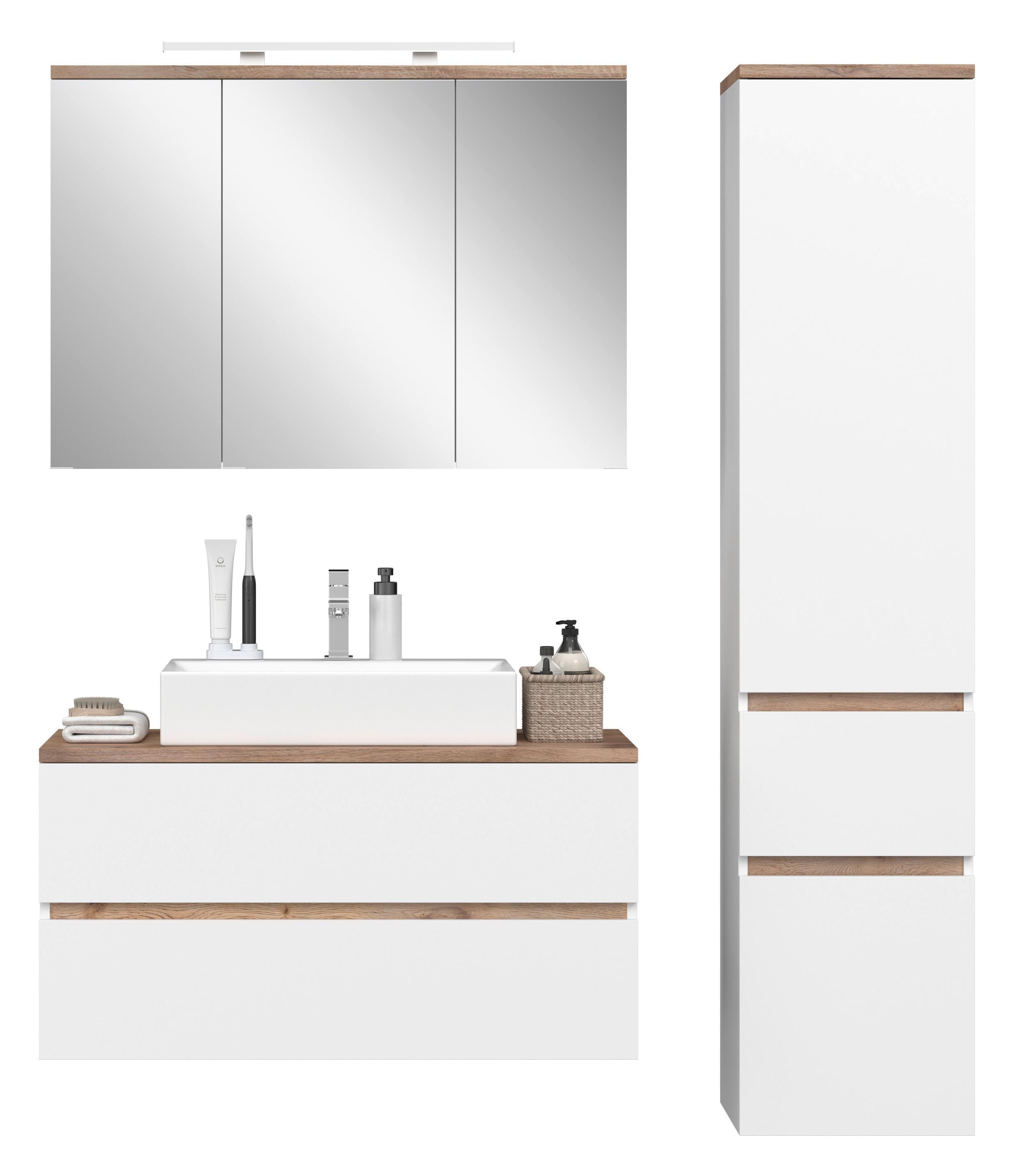 Badezimmer Marbella Weiß, Artisan Dekor 3-Teilig - Weiß/Eiche Artisan, MODERN, Holzwerkstoff (140/182/47cm)