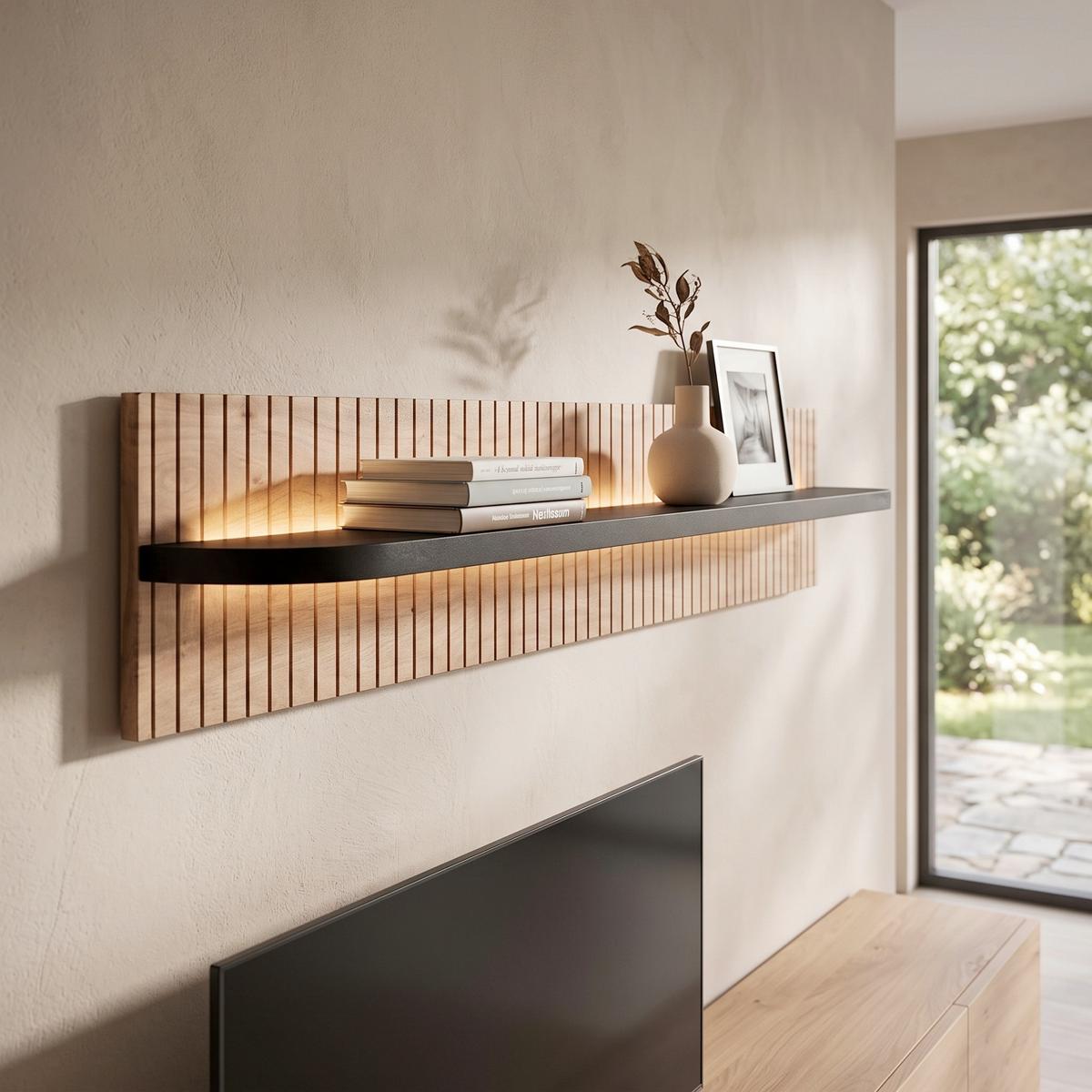 Wandboard Kunja Akazie massiv, B: 118 cm - Akaziefarben, Trend, Holz (118/25/20cm)