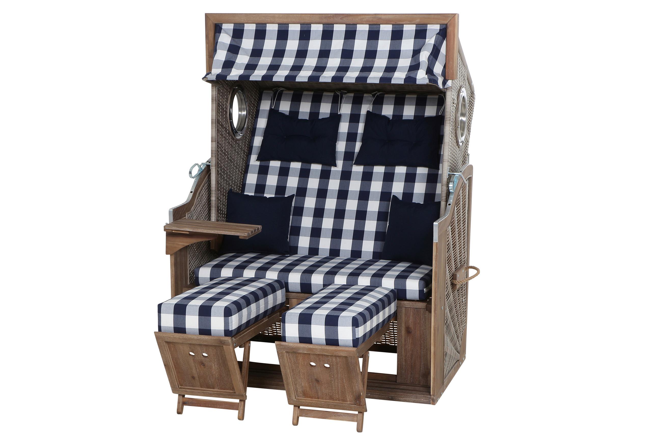 Strandkorb Ostsee L88712 2-Sitzer, Blau, Weiß - Blau/Weiß, KONVENTIONELL, Holz/Kunststoff (130/80/165cm) - Siena Garden
