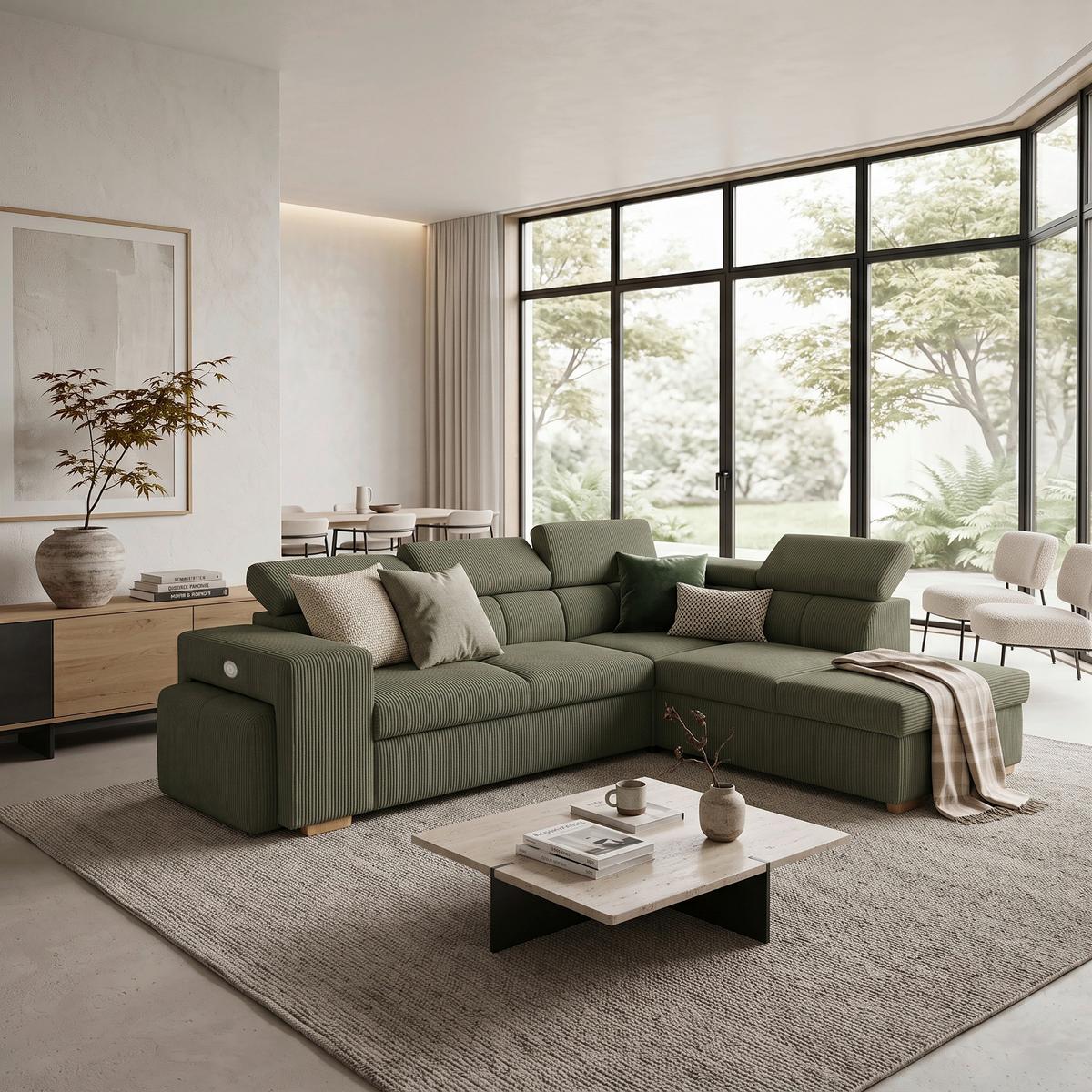 Ecksofa Sirius L olivgrün, 267x218cm - Eichefarben/Olivgrün, KONVENTIONELL, Holz/Holzwerkstoff (267/218cm)