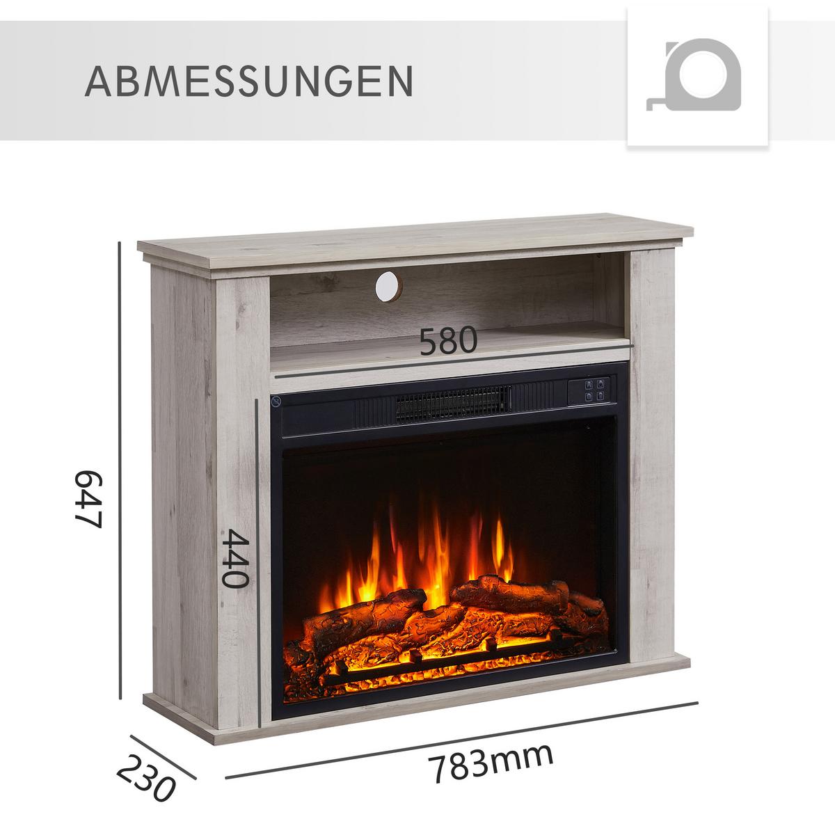 Elektrokamin Frida - Eiche grau, Basics, Holz/Metall (23/85/65cm)