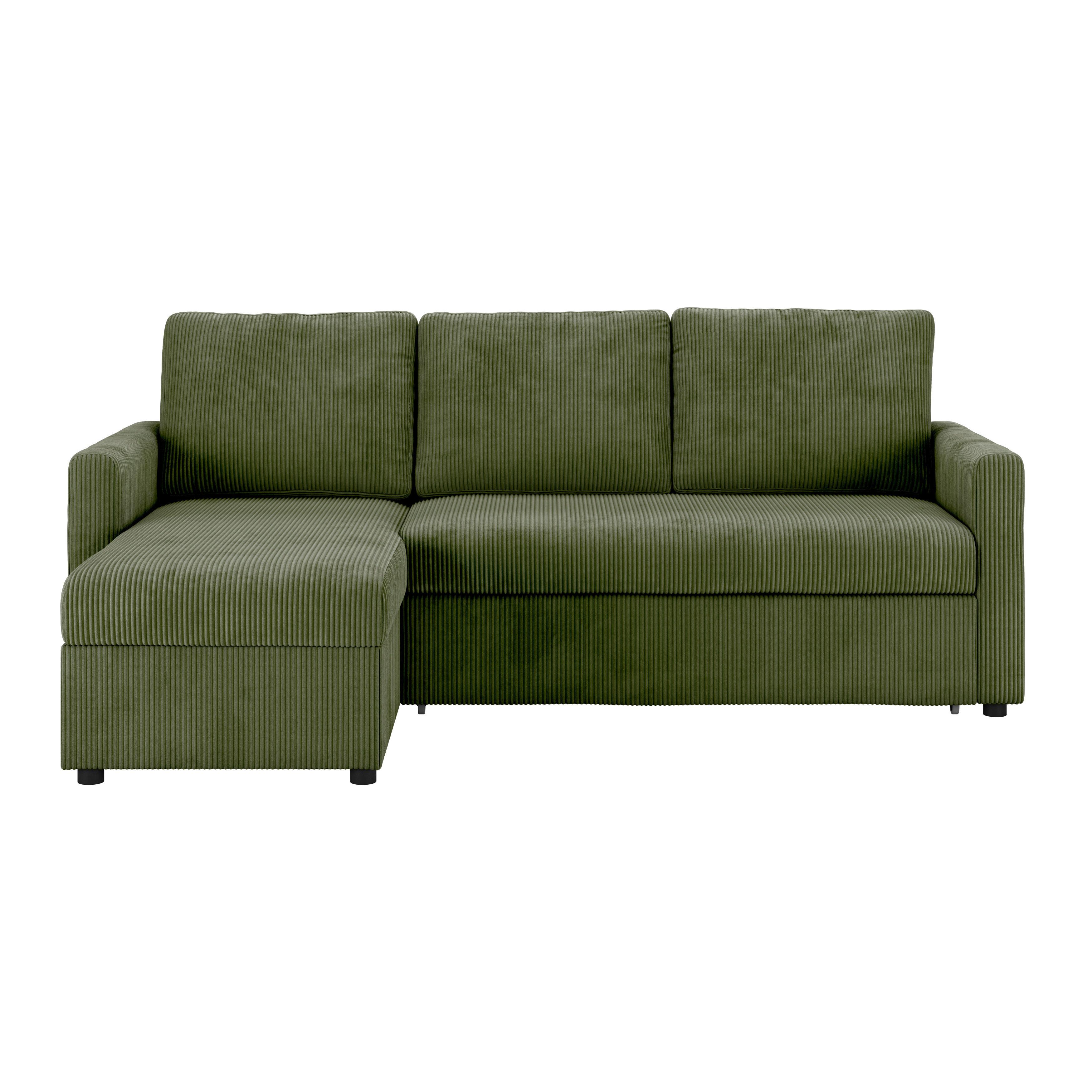 Ecksofa M. Schlaffunktion Paris Grün Cord 215x145cm - Schwarz/Grün, Basics, Holz/Holzwerkstoff (215/145cm)