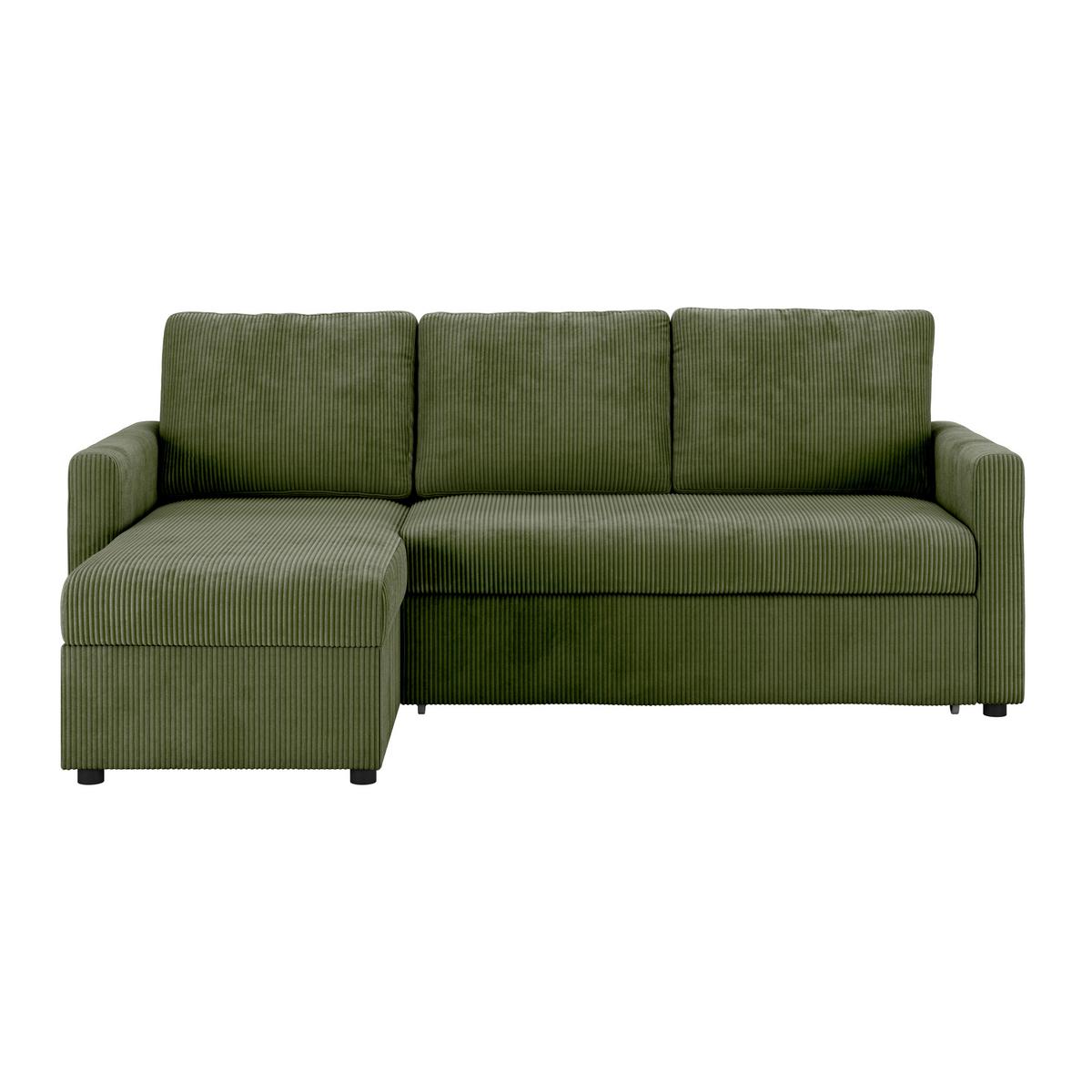 Ecksofa mit Schlaffunktion Paris Grün Cord 215x145cm - Schwarz/Grün, Basics, Holz/Holzwerkstoff (215/145cm)