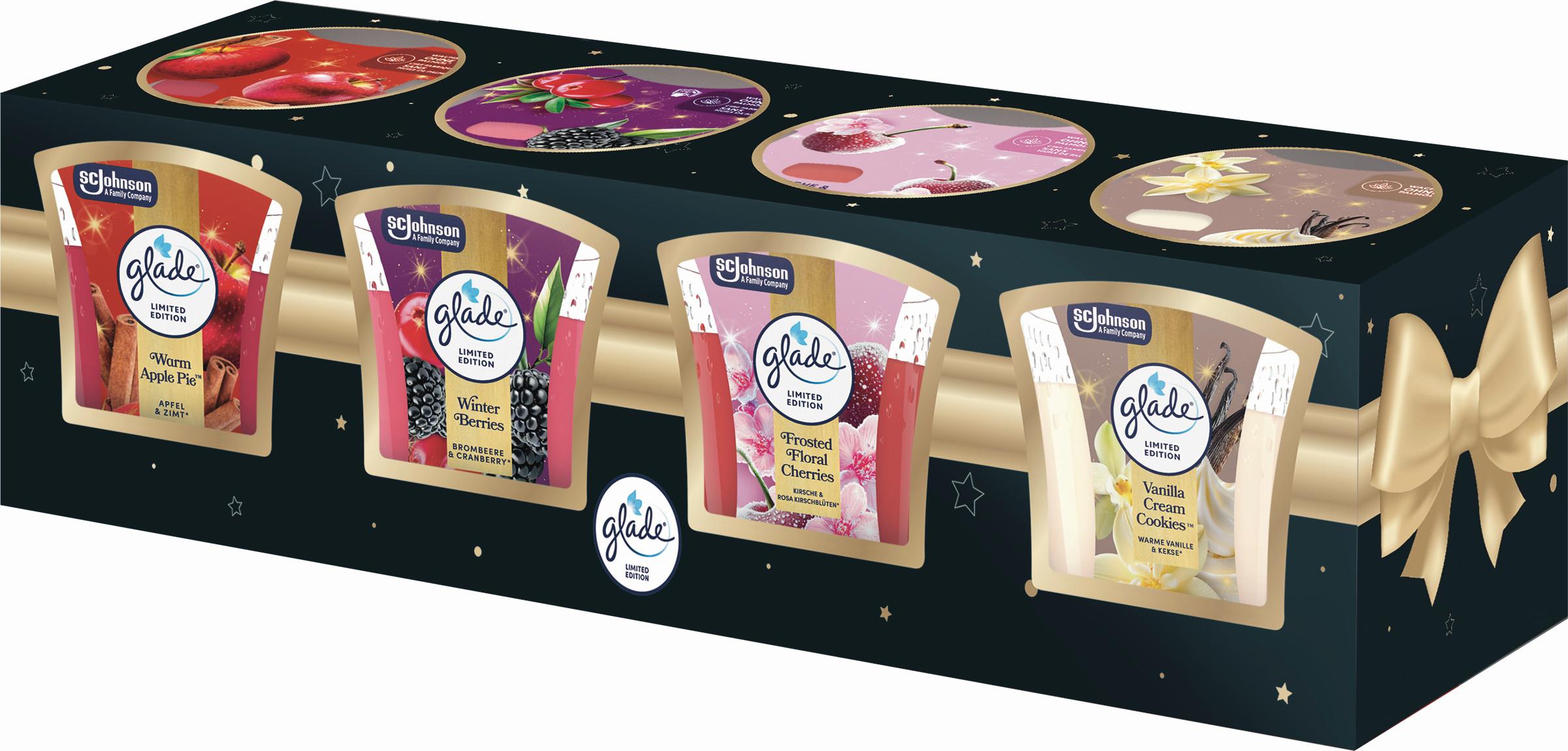 Duftkerze Glade Duftkerzen 4er Set - Goldfarben/Schwarz, Basics, Karton/Glas (9,2/34,2/8,1cm) - Glade