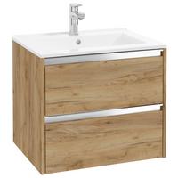 Waschbecken Mit Unterschrank Nena B: 59 Cm Eiche Dekor - Eichefarben/Weiß, MODERN, Keramik/Holzwerkstoff (60cm) - MID.YOU