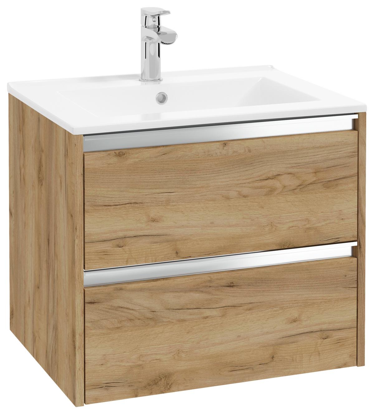 Waschbecken Mit Unterschrank Nena B: 59 Cm Eiche Dekor - Eichefarben/Weiß, MODERN, Keramik/Holzwerkstoff (60cm) - MID.YOU